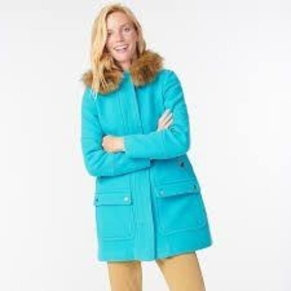 J. Crew Petite Chateau Parka Italian Stadium J8369 0 coat Blue - Picture 3 of 8